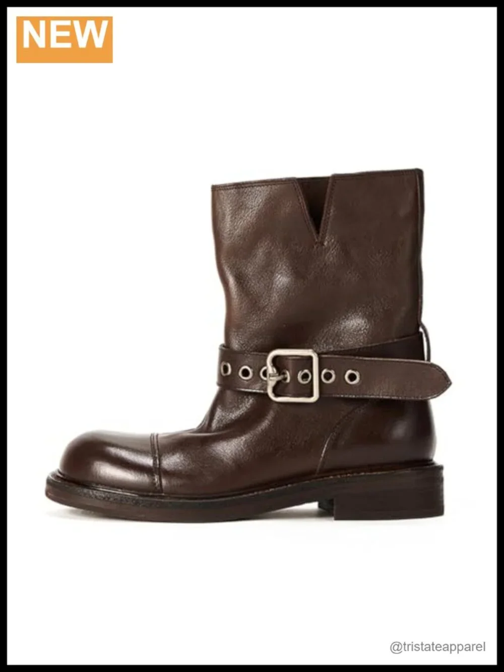 Western Ankle Boots Round Toe Flat Heel Slip-On with Silver Buckle